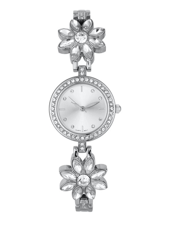??Charter Club Watch Silver-Tone Crystal Flower Ladies Bracelet Quartz 25 MM NEW